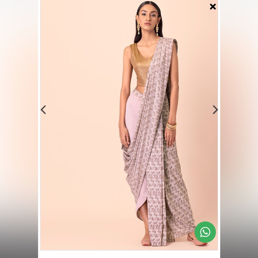 Blush Foil Striped Pre-Stitched XL Saree without blouse